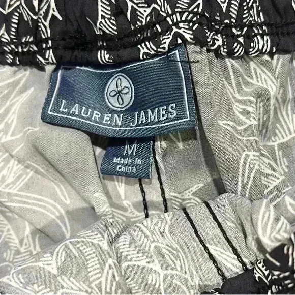 Lauren James Black White Pineapple Print Pull On Drawstring Swim Shorts Size M - Picture 2 of 8